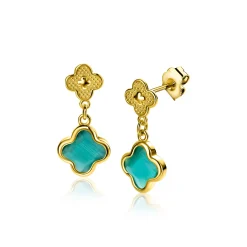 Sale Zinzi 23mm gold plated zilveren oorsieraden met groene klavers 10mm ZIO2583