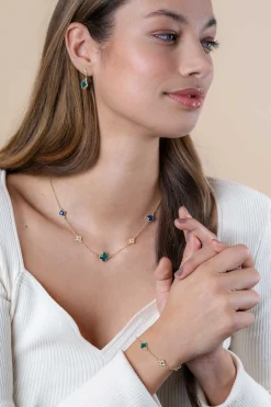 Sale Zinzi 23mm gold plated zilveren oorsieraden met groene klavers 10mm ZIO2583