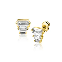 Sale Zinzi 5,5mm gold plated zilveren oorstekers piramidevorm 3-baguette zirkonia ZIO2723Y