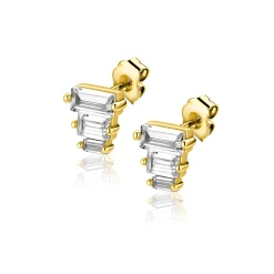 Sale Zinzi 5,5mm gold plated zilveren oorstekers piramidevorm 3-baguette zirkonia ZIO2723Y