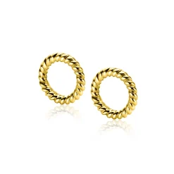 New Zinzi 9,5mm gold plated zilveren oorbedels ronde vorm met touweffect ZICH2594G (zonder oorringen)