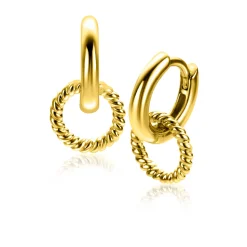New Zinzi 9,5mm gold plated zilveren oorbedels ronde vorm met touweffect ZICH2594G (zonder oorringen)