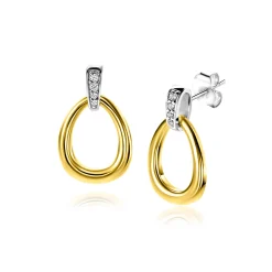 Online Zinzi 19mm gold plated zilveren bicolor oorstekers druppelvorm glad met witte zirconia's ZIO1709Y