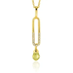 Zinzi 37mm gold plated zilveren hanger met trendy open ovale vorm en peervormige hanger groen peridot ZIH2430 (zonder collier)