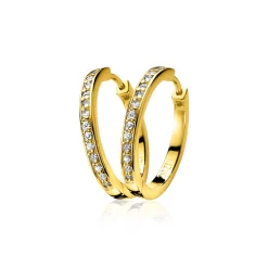 Online Zinzi 24mm gold plated zilveren oorringen met witte zirconia's en luxe klapsluiting, buisdikte 3mm ZIO192Y