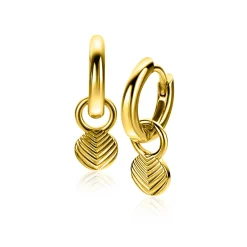 Zinzi 11mm gold plated zilveren oorbedels in ronde vorm, bewerkt met veertjesmotief ZICH2644G (zonder oorringen)
