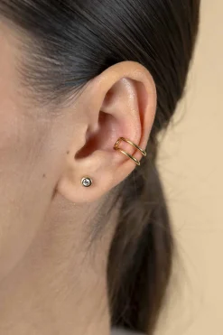 Clearance Zinzi 12,5mm gold plated zilveren ear cuff multi-look dubbele buis 5,5mm breed per stuk geprijsd ZIO-CUFF4G