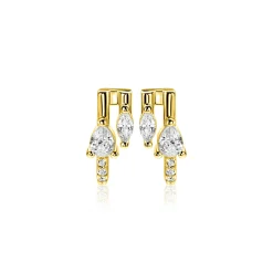 Hot Zinzi 12mm gold plated zilveren multi-look oorstekers met peervormige en ovale witte zirkonia's ZIO2689Y