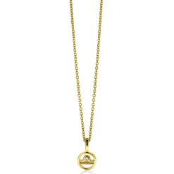 Outlet Zinzi 9mm gold plated zilveren Weegschaal sterrenbeeldhanger bezet met witte zirconia ZIHY-WEE (zonder collier)