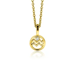 Outlet Zinzi 9mm gold plated zilveren Waterman sterrenbeeldhanger bezet met witte zirconia ZIHY-WAT (zonder collier)