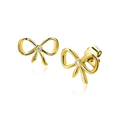 Clearance Zinzi 9,5mm gold plated zilveren oorstekers strikje met zirkonia ZIO2724Y