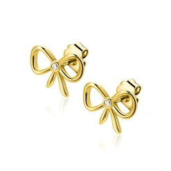 Clearance Zinzi 9,5mm gold plated zilveren oorstekers strikje met zirkonia ZIO2724Y