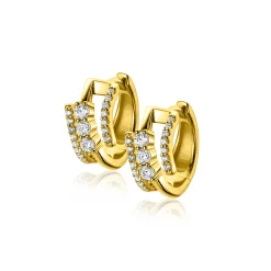 Online Zinzi 16mm gold plated zilveren multi-look oorringen met 3 rijen, bezet met witte zirconia's 9mm breed met luxe klapsluiting ZIO2645Y