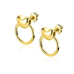 Discount Zinzi 16mm gold plated zilveren oorstekers met hart en open ring ZIO2759