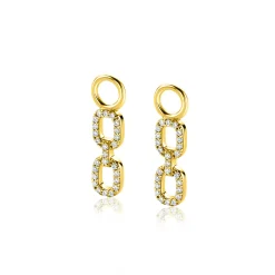 Sale Zinzi 19mm gold plated zilveren oorbedels met trendy ovale schakels, schitterend bezet met witte zirconia's ZICH2552Y (zonder oorringen)