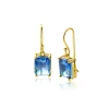 New Zinzi 25mm gold plated zilveren oorhangers met indigo blauwe kleursteen in vierpootszetting ZIO2578