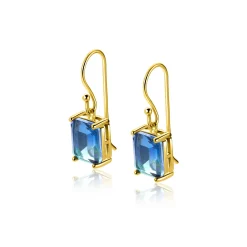 New Zinzi 25mm gold plated zilveren oorhangers met indigo blauwe kleursteen in vierpootszetting ZIO2578