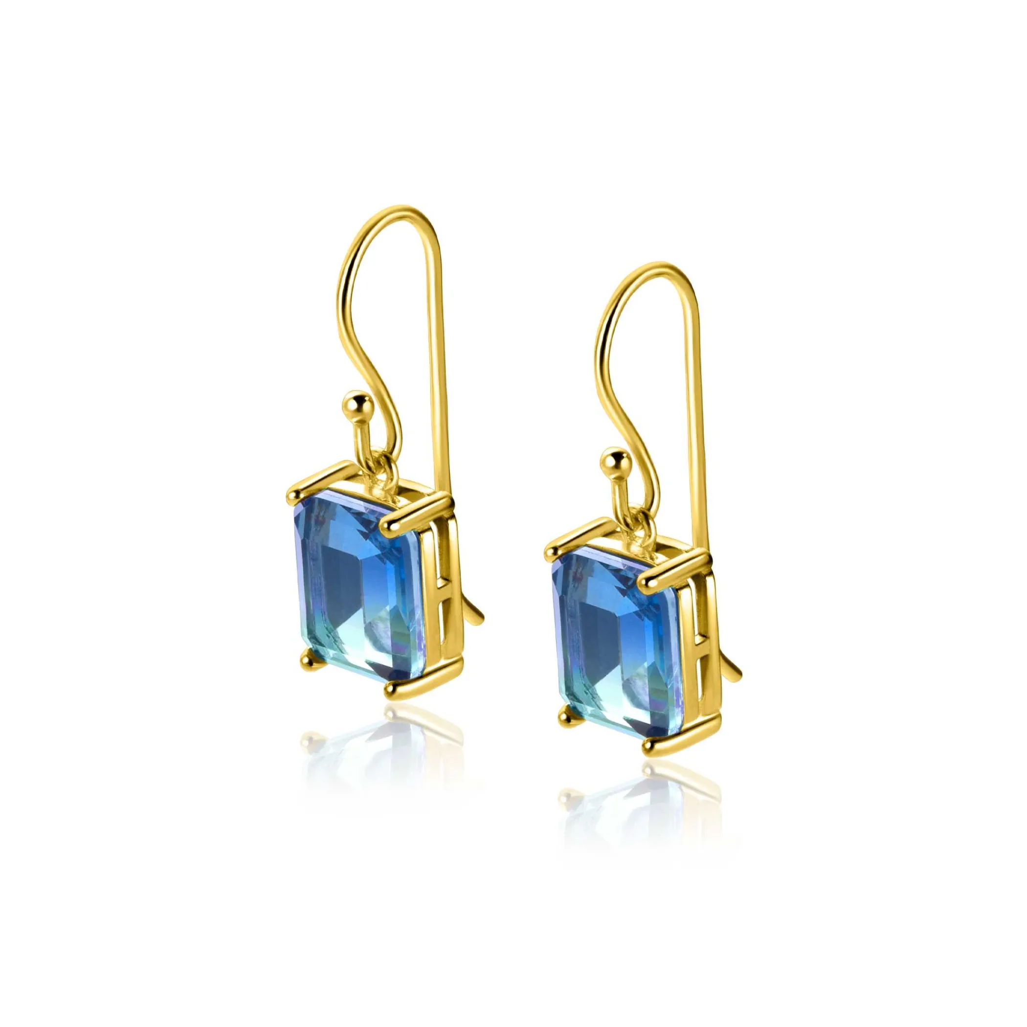 New Zinzi 25mm gold plated zilveren oorhangers met indigo blauwe kleursteen in vierpootszetting ZIO2578