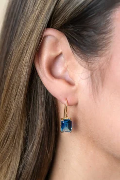New Zinzi 25mm gold plated zilveren oorhangers met indigo blauwe kleursteen in vierpootszetting ZIO2578