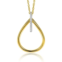 Best Zinzi 31mm gold plated zilveren ovale hanger met luxe opvallend oog, bezet met witte zirconia's ZIH2619 (zonder collier)