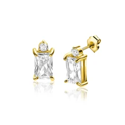 Zinzi 9mm gold plated zilveren oorstekers baguette rechthoek wit ZIO2441