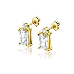 Zinzi 9mm gold plated zilveren oorstekers baguette rechthoek wit ZIO2441