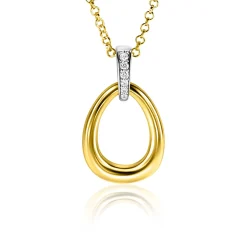 New Zinzi 26mm gold plated zilveren bicolor hanger druppelvorm glad met witte zirconia's ZIH1709Y (zonder collier)