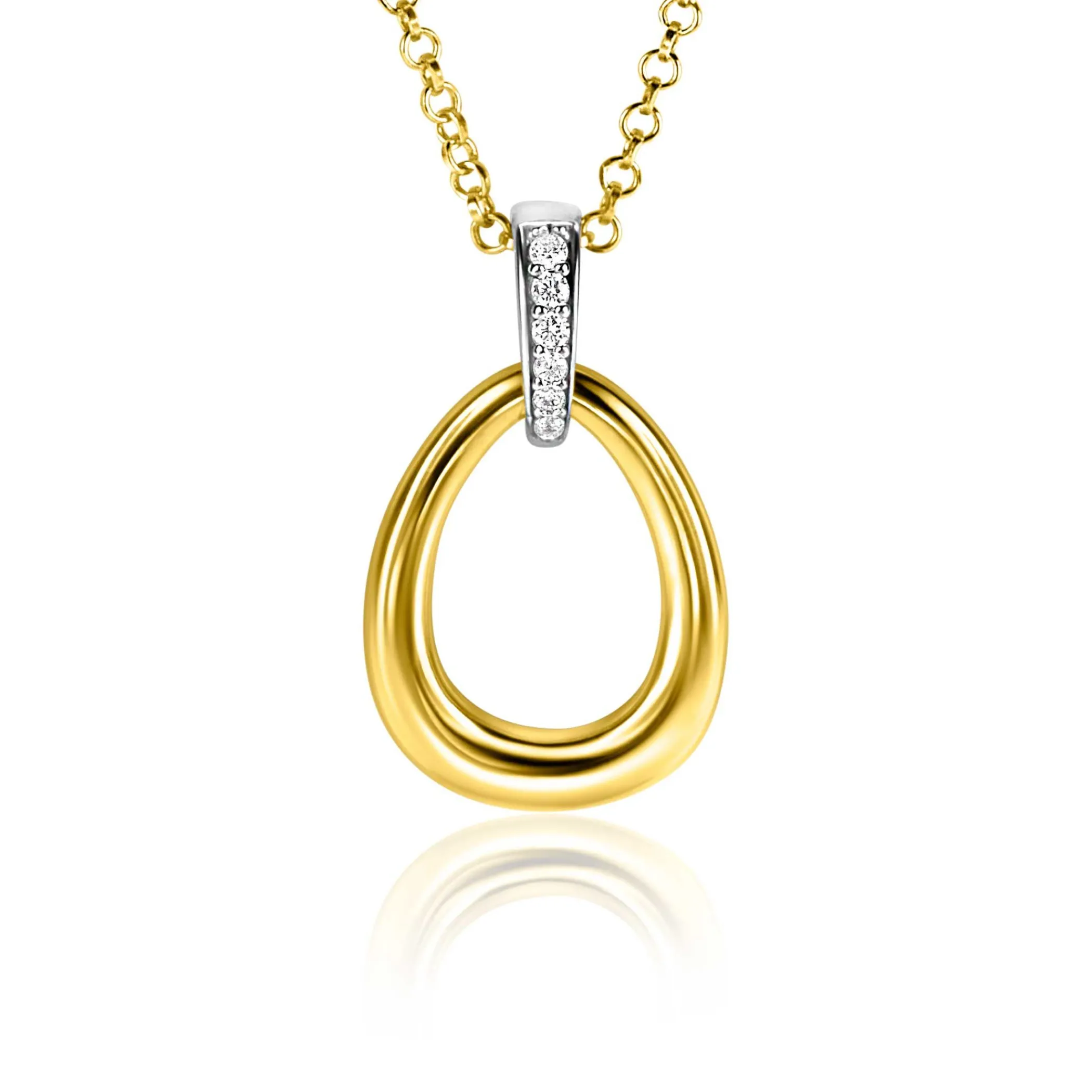New Zinzi 26mm gold plated zilveren bicolor hanger druppelvorm glad met witte zirconia's ZIH1709Y (zonder collier)