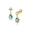 Hot Zinzi 16mm gold plated zilveren oorstekers blauwe peer en wit ronde zetting ZIO2744