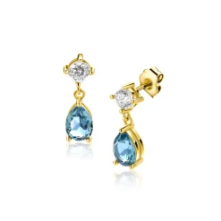Hot Zinzi 16mm gold plated zilveren oorstekers blauwe peer en wit ronde zetting ZIO2744