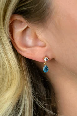 Hot Zinzi 16mm gold plated zilveren oorstekers blauwe peer en wit ronde zetting ZIO2744
