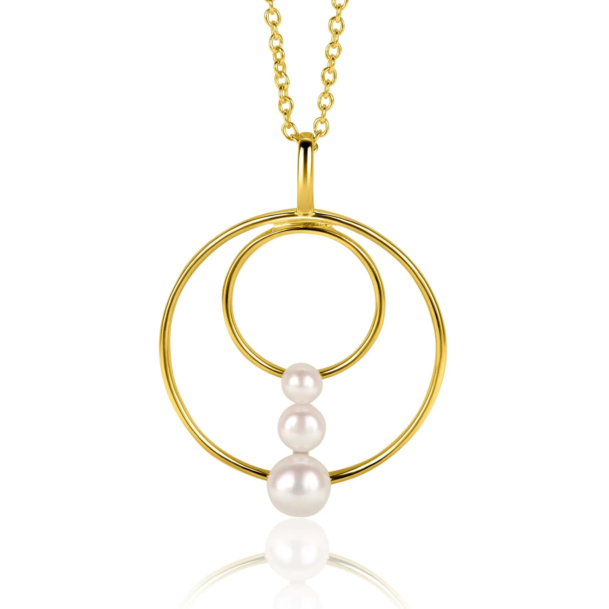 Sale Zinzi 34mm gold plated zilveren ronde fantasie hanger bezet met drie ronde witte zoetwaterparels ZIH2616 (zonder collier)