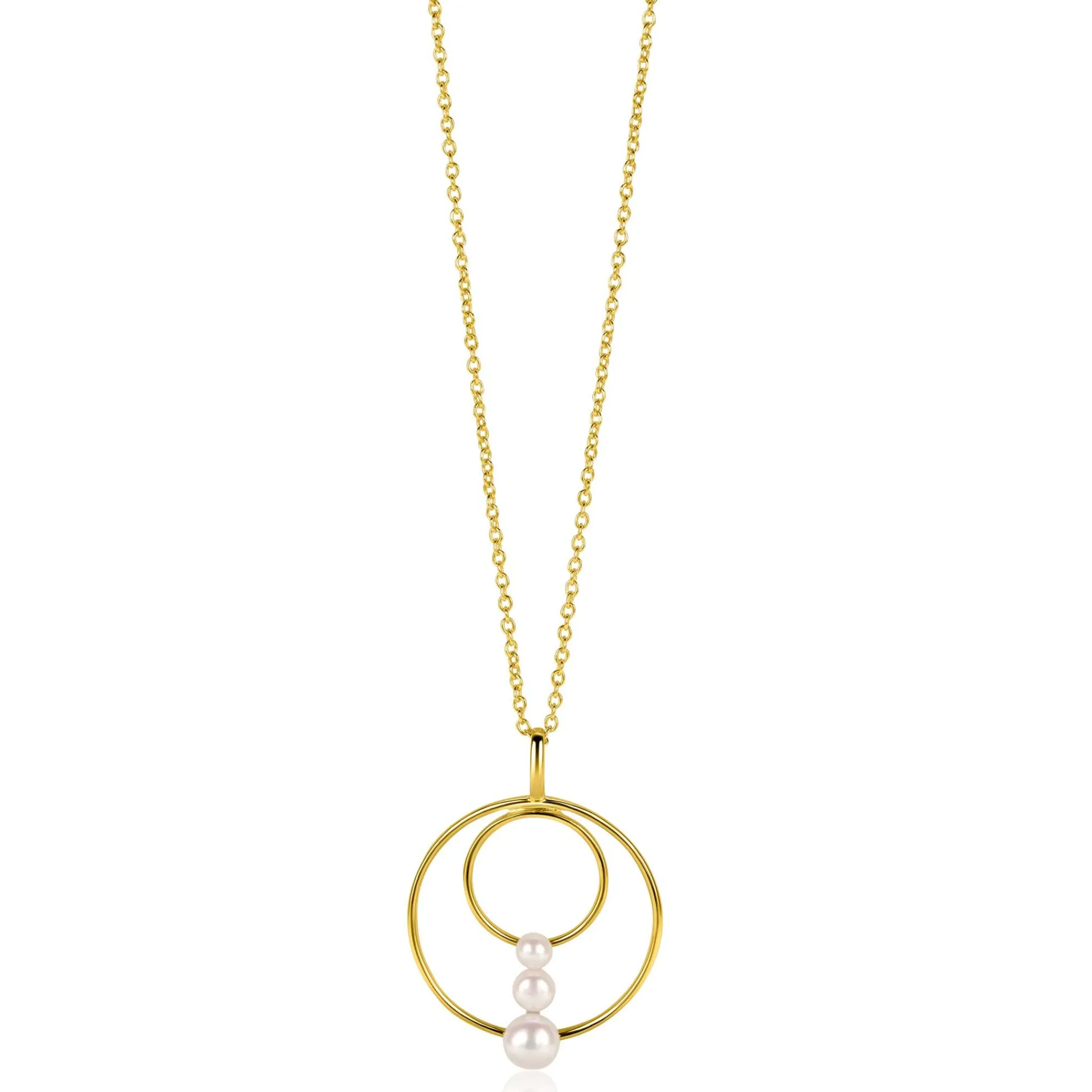 Sale Zinzi 34mm gold plated zilveren ronde fantasie hanger bezet met drie ronde witte zoetwaterparels ZIH2616 (zonder collier)