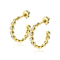 Sale Zinzi 21mm gold plated zilveren halve oorringen 4mm buisdikte, bezet met 12 witte zirconia's en met vlindersluiting ZIO2573Y
