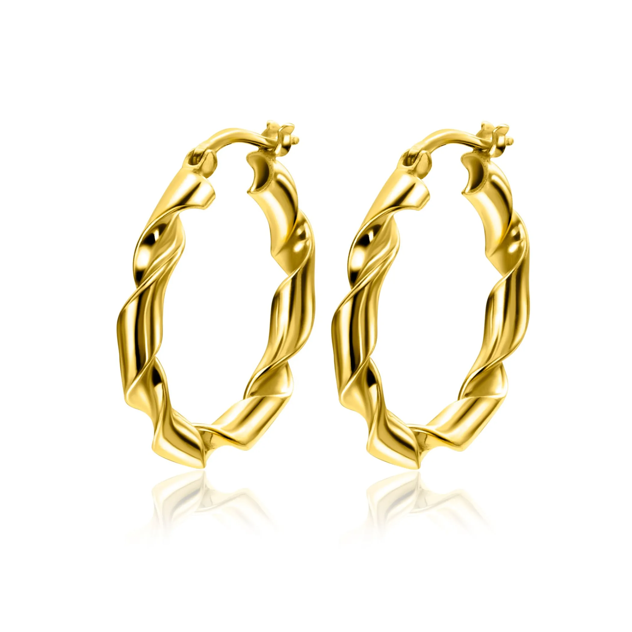 Discount Zinzi 28mm gold plated zilveren oorringen met trendy gedraaide buis 28x3mm ZIO2406G