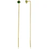 Outlet Zinzi 80mm gold plated zilveren doortrek oorbellen met chatonzetting 5mm groene kleursteen en sierlijk kettinkje ZIO2576GG