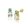 Best Zinzi 12mm gold plated zilveren oorstekers, bezet met een kleine ronde blauwe kleursteen en ovale witte zirconia ZIO2438