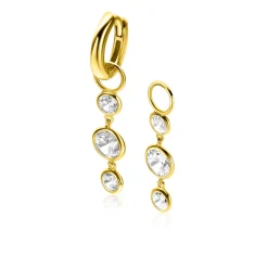 Outlet Zinzi 24mm gold plated zilveren oorbedels met 3 bungelende witte ronde zirconia's ZICH2593Y (zonder oorringen)