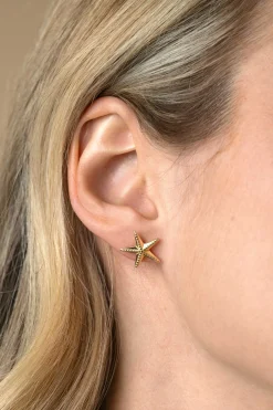 Online Zinzi 13mm gold plated zilveren oorstekers grote zeester ZIO2641