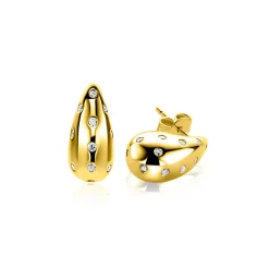 New Zinzi 17mm gold plated zilveren oorstekers in druppelvorm met witte zirkonia's ZIO2708Y