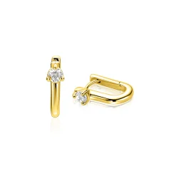 Hot Zinzi 14mm gold plated zilveren oorringen U-vorm met witte zirkonia ZIO2733Y