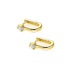 Hot Zinzi 14mm gold plated zilveren oorringen U-vorm met witte zirkonia ZIO2733Y