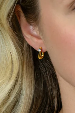 Hot Zinzi 14mm gold plated zilveren oorringen U-vorm met witte zirkonia ZIO2733Y