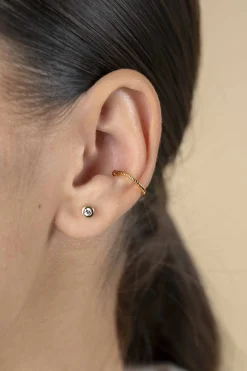 Clearance Zinzi 12,5mm gold plated zilveren ear cuff gedraaide buis per stuk geprijsd ZIO-CUFF3G