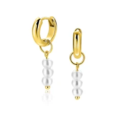 Clearance Zinzi 12mm gold plated zilveren oorbedels met 3 witte pareltjes ZICH2734Y (zonder oorringen)