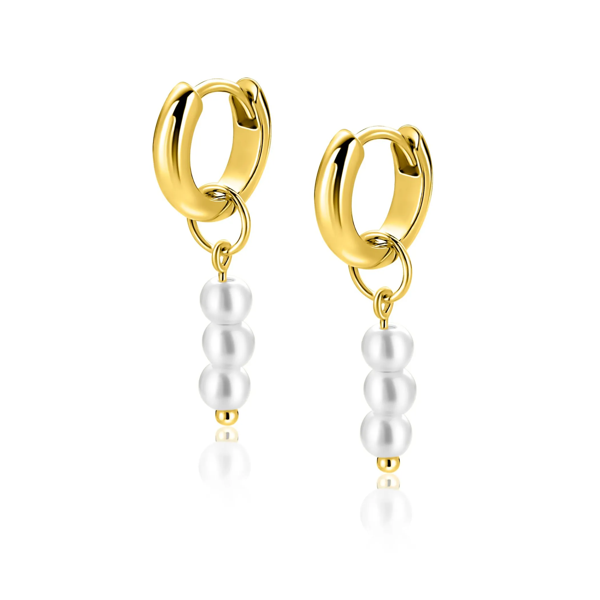 Clearance Zinzi 12mm gold plated zilveren oorbedels met 3 witte pareltjes ZICH2734Y (zonder oorringen)