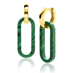 Sale Zinzi 30mm grote ovale oorbedels in trendy malachiet groen ZICH2456G (zonder oorringen)