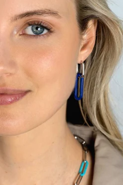 Sale Zinzi 30mm grote ovale oorbedels in trendy lapis lazuli blauw ZICH2456L (zonder oorringen)