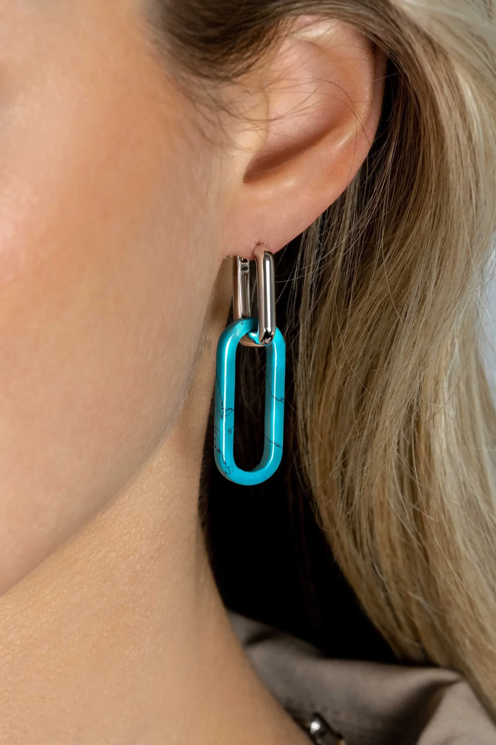 Hot Zinzi 30mm grote ovale oorbedels in trendy turquoise blauw ZICH2456T (zonder oorringen)