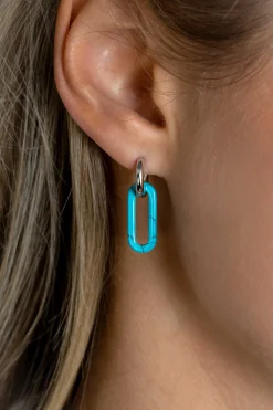 Outlet Zinzi 19mm ovale oorbedels in trendy turquoise blauw ZICH2455T (zonder oorringen)